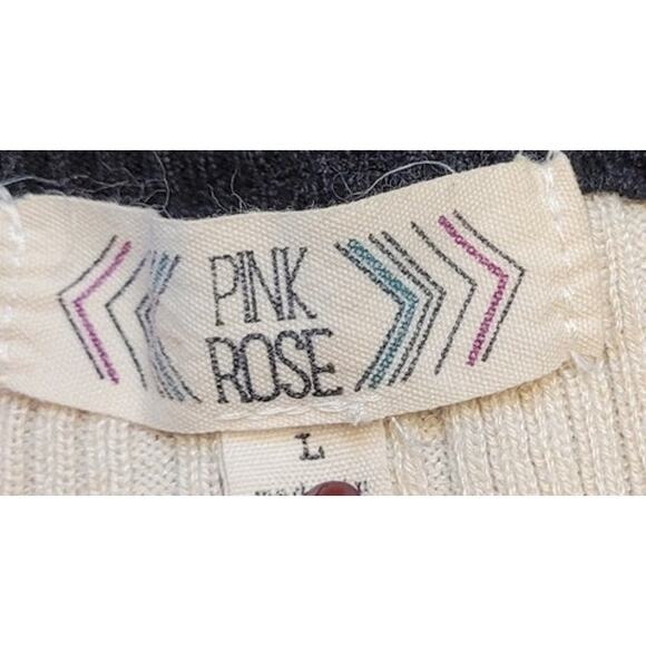 🖤 Pink Rose Juniors L Knit Striped Tunic Sweater – Black & Beige – GUC - Picture 5 of 9